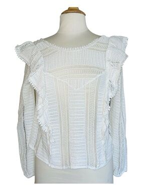 Sezane White Macrame Lace Blouse Size 34
